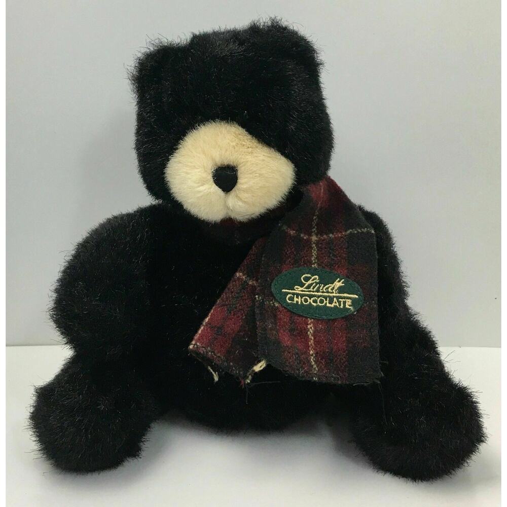 Lindt Chocolates Black Teddy Bear Plush Gift Plaid Scarf 8” Sitting by GUND